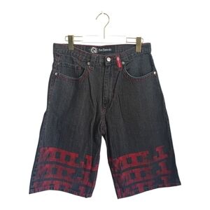 Y2K Five Elementz Black Jean Shorts with Red Accents Baggy Oversized 34
